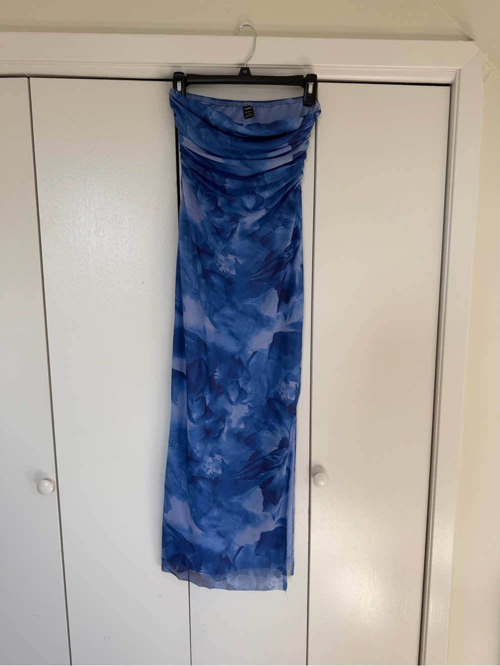 SHEIN Blue Floral Print Maxi Skirt with Draped Waist